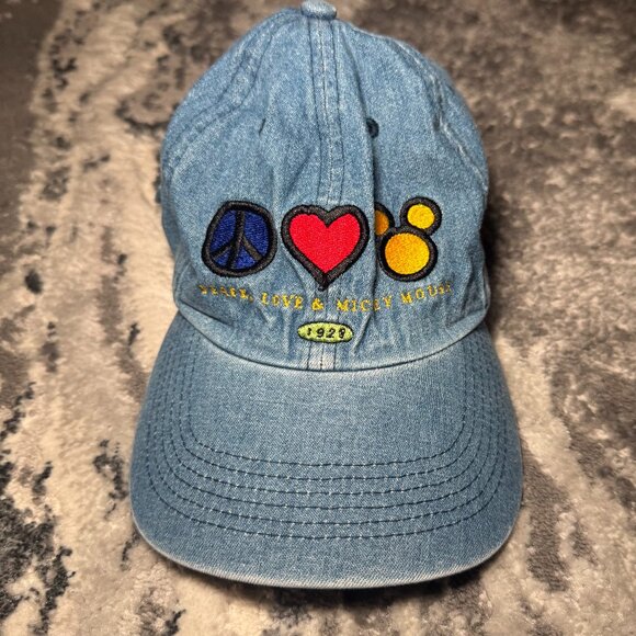 Disney Accessories - Disney Retro Peace, Love, and Mickey Mouse Denim Hat